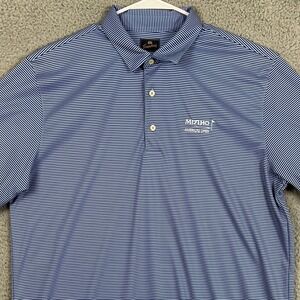 Tourney Mens XL Shirt Golf Polo Blue White Stripe Mizuno Americas Open Rugby EUC